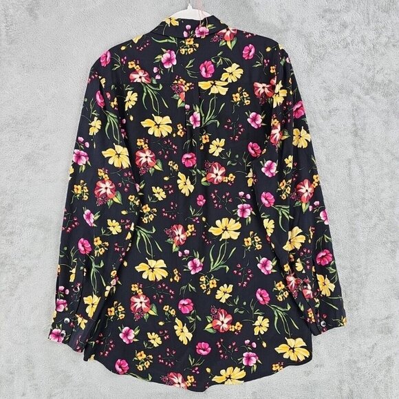 Nordstrom Collection Shirt Womens Size S 100% Silk Black Floral Button-Up Tunic - Picture 7 of 7